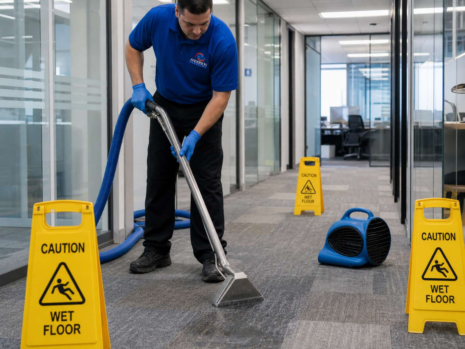 Commercial cleaning team responding to a limited water incident